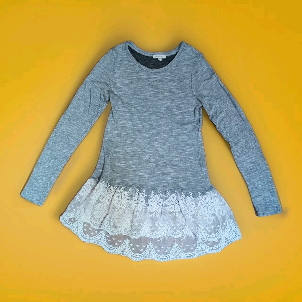 Paper Tee Gray Size M Long Sleeve Blouse Lace Trim Fairy Grunge Goth Msrp $54